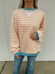 free people classic striped crew in latte combo