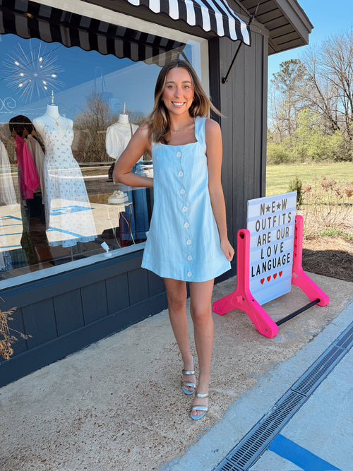 a.ren celine mini dress in sky blue