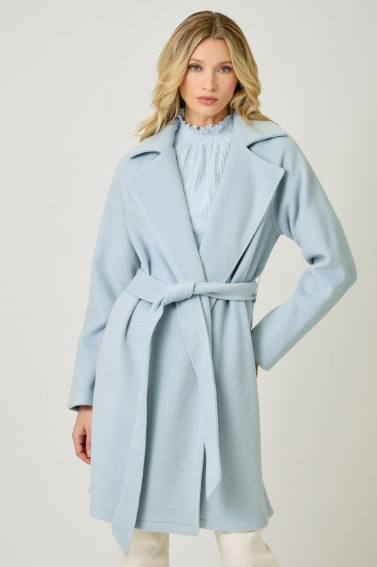 mystree lapel collar robe coat in blue breeze
