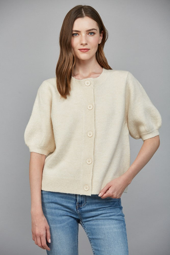 bliss short sleeve sweater cardigan in ivory