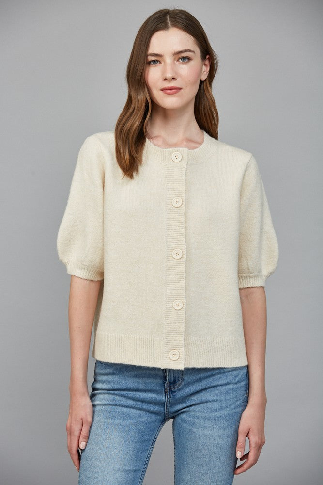 bliss short sleeve sweater cardigan in ivory