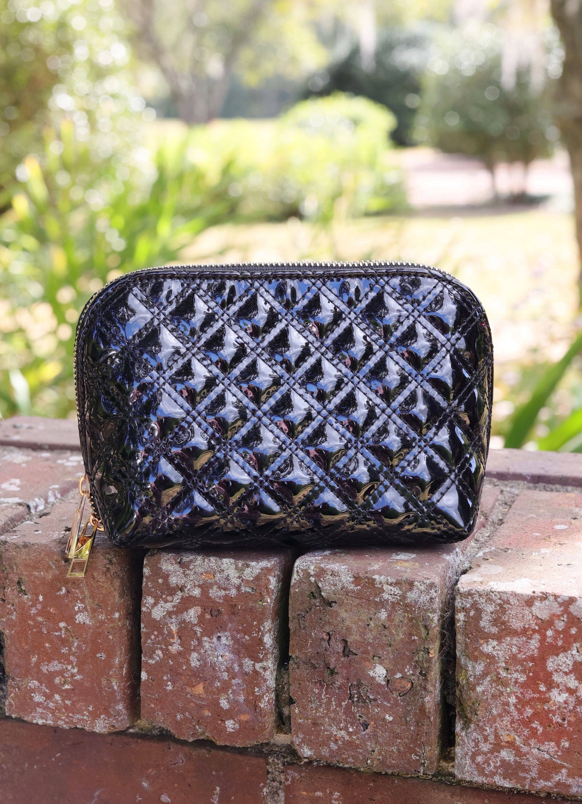 Caroline Hill Ibiza Small Pouch in Black Patent