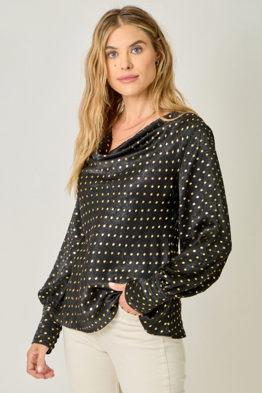 mystree cowl neck embellished blouse black