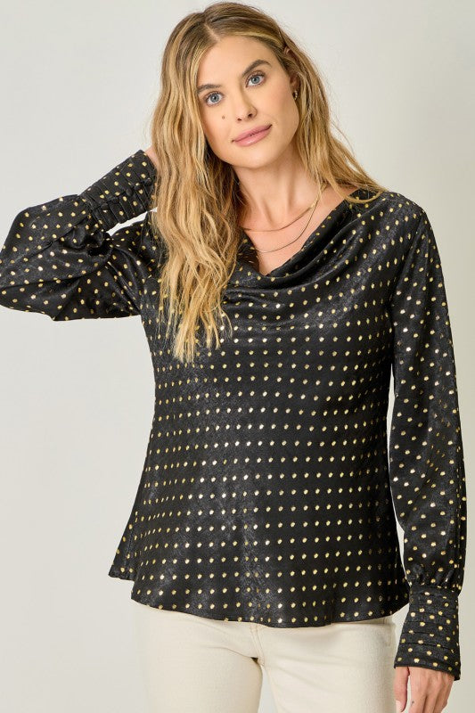 mystree cowl neck embellished blouse black