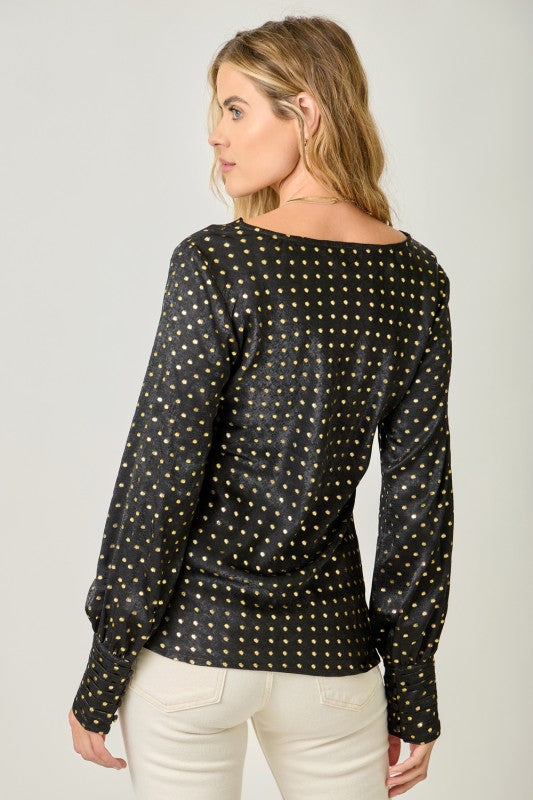 mystree cowl neck embellished blouse black