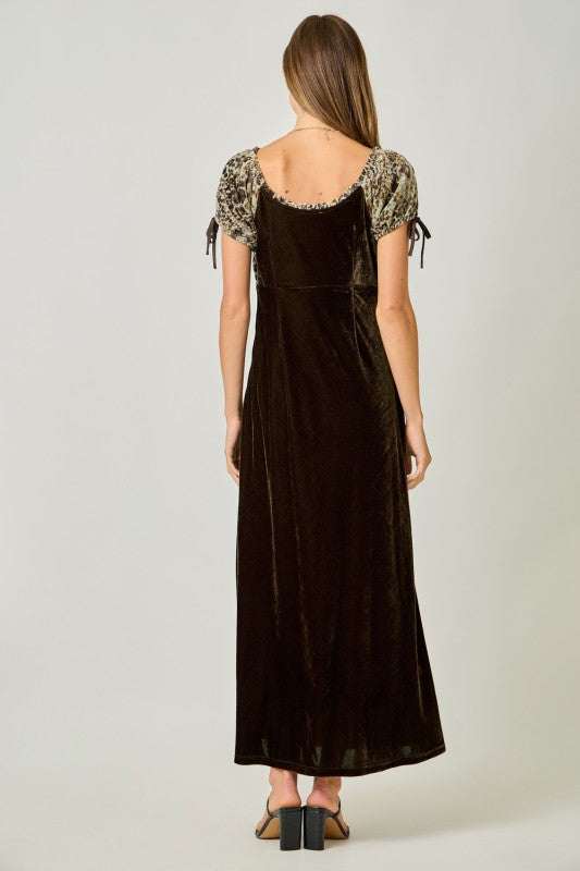 mystree velvet long dress in brown