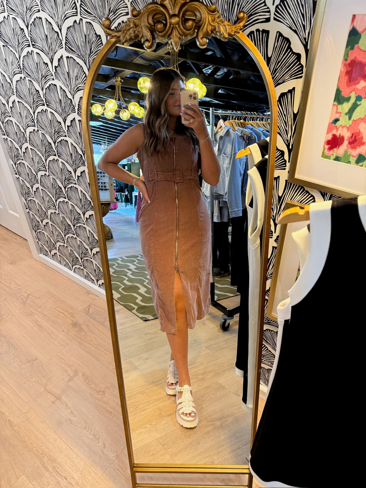 sadie and sage get like this midi dress in washed brown
