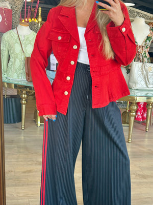 liverpool wide leg pleated trouser in deep midnight/white pinstripe