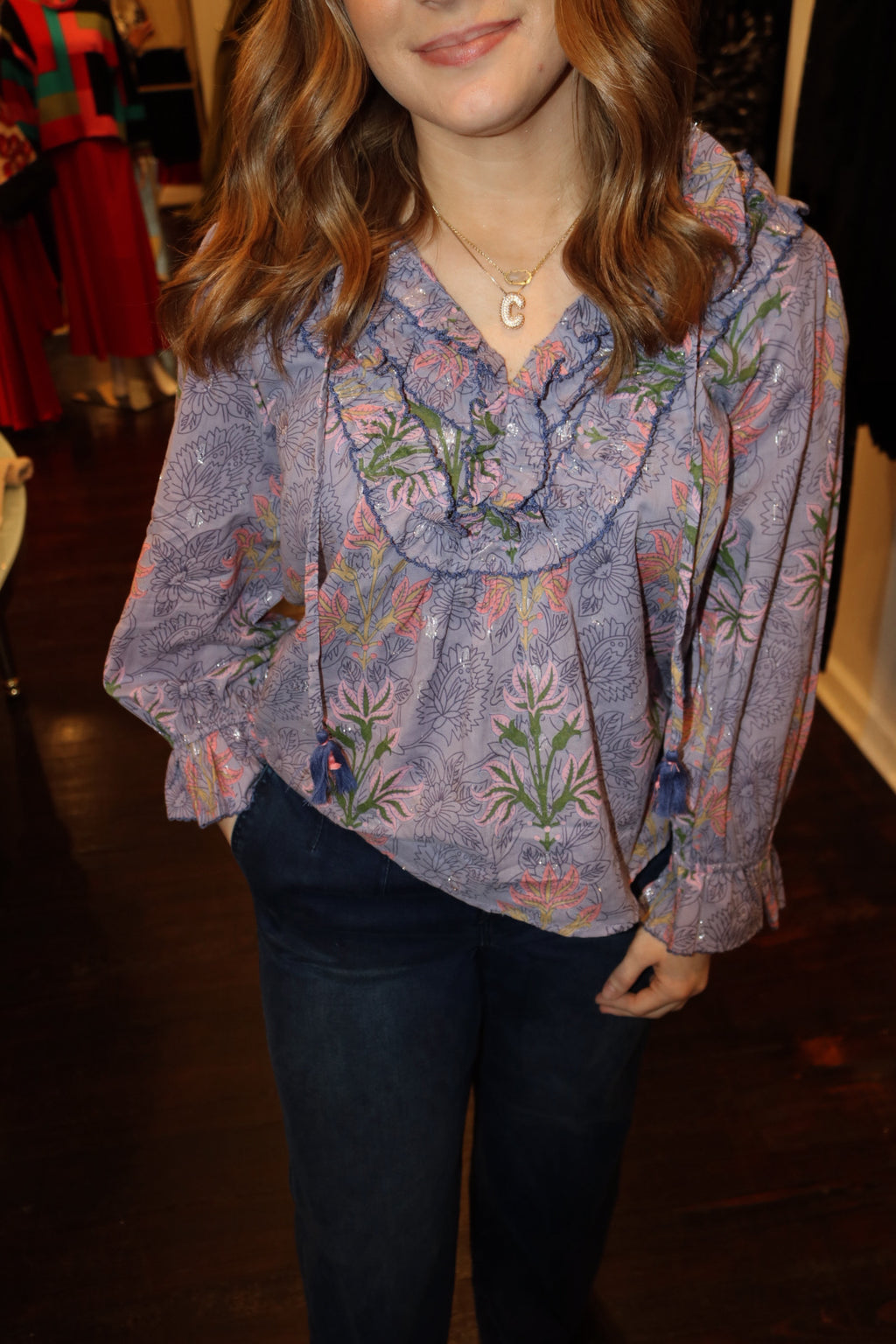 Ivy jane block print and sparkle top in periwinkle