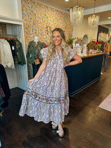 sister mary serena dress in purple floral