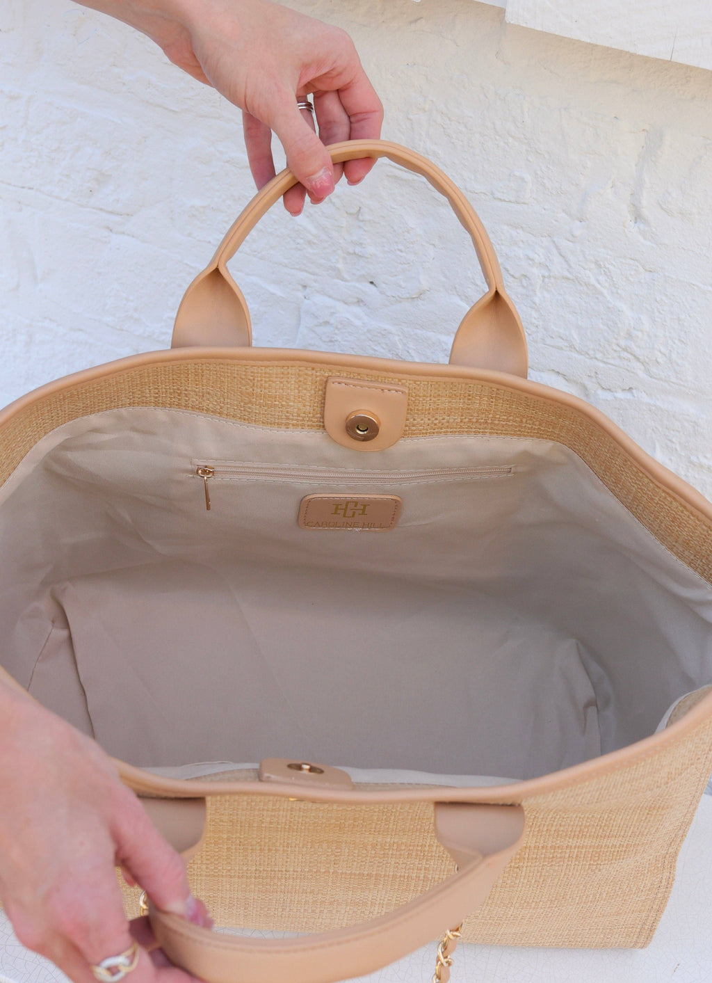 Caroline Hill Melissa Tote Bag in Natural Quilted
