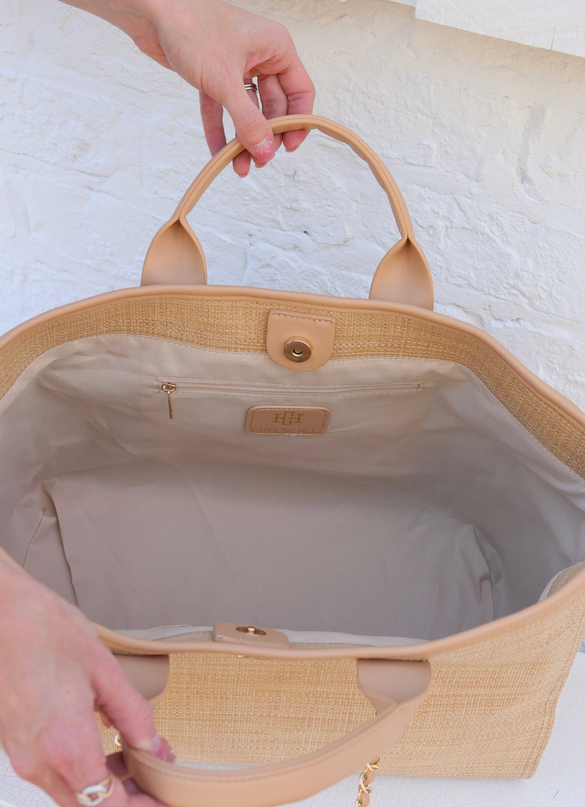 Caroline Hill Melissa Tote Bag in Natural Quilted