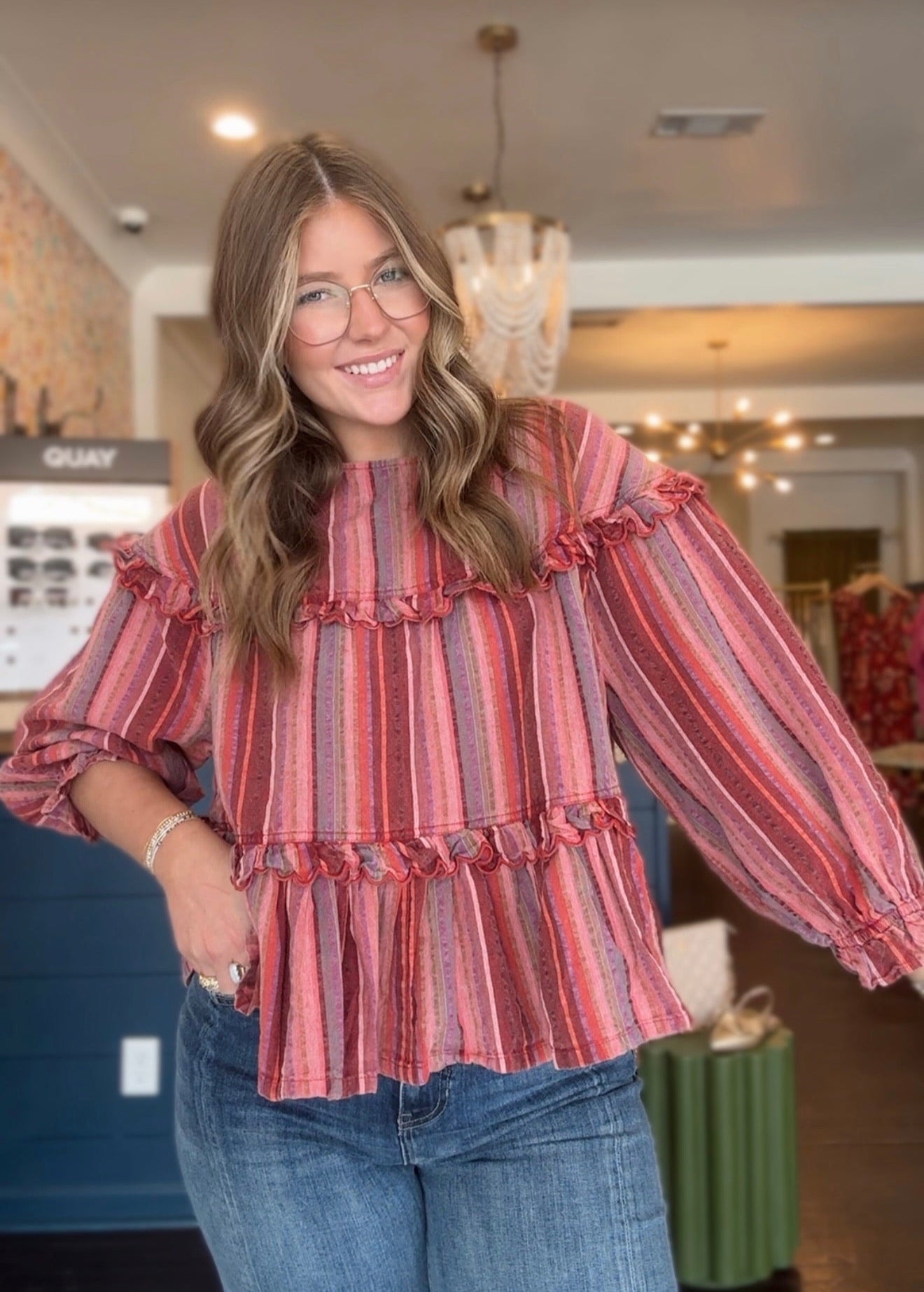 ivy Jane multi striped tier top in rust combo