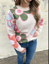 Load image into Gallery viewer, THML flower knit sweater in orange and pink combo