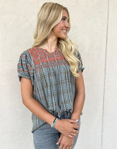sister mary blue plaid top