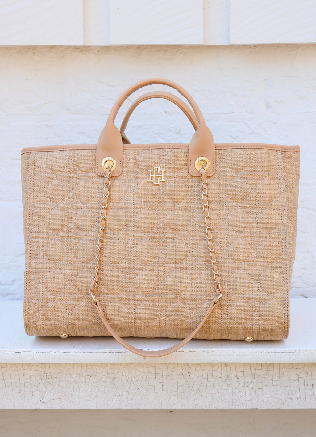 Caroline Hill Melissa Tote Bag in Natural Quilted