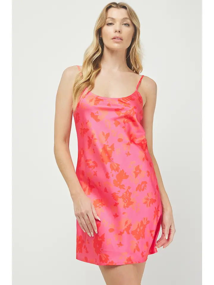 emily satin mini dress in hot pink