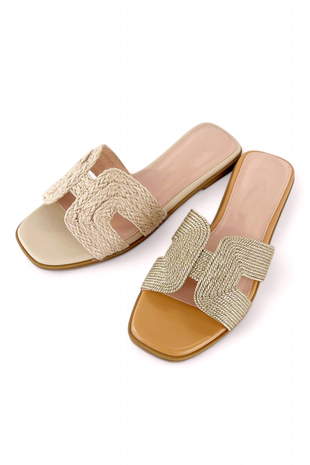 cali woven sandals in gold