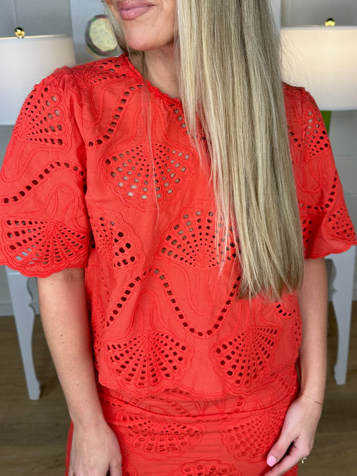 a.ren cannes eyelet top in red