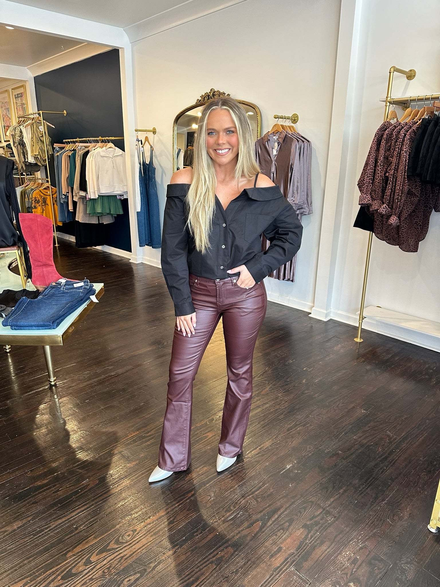 lyndi cold shoulder button down in black