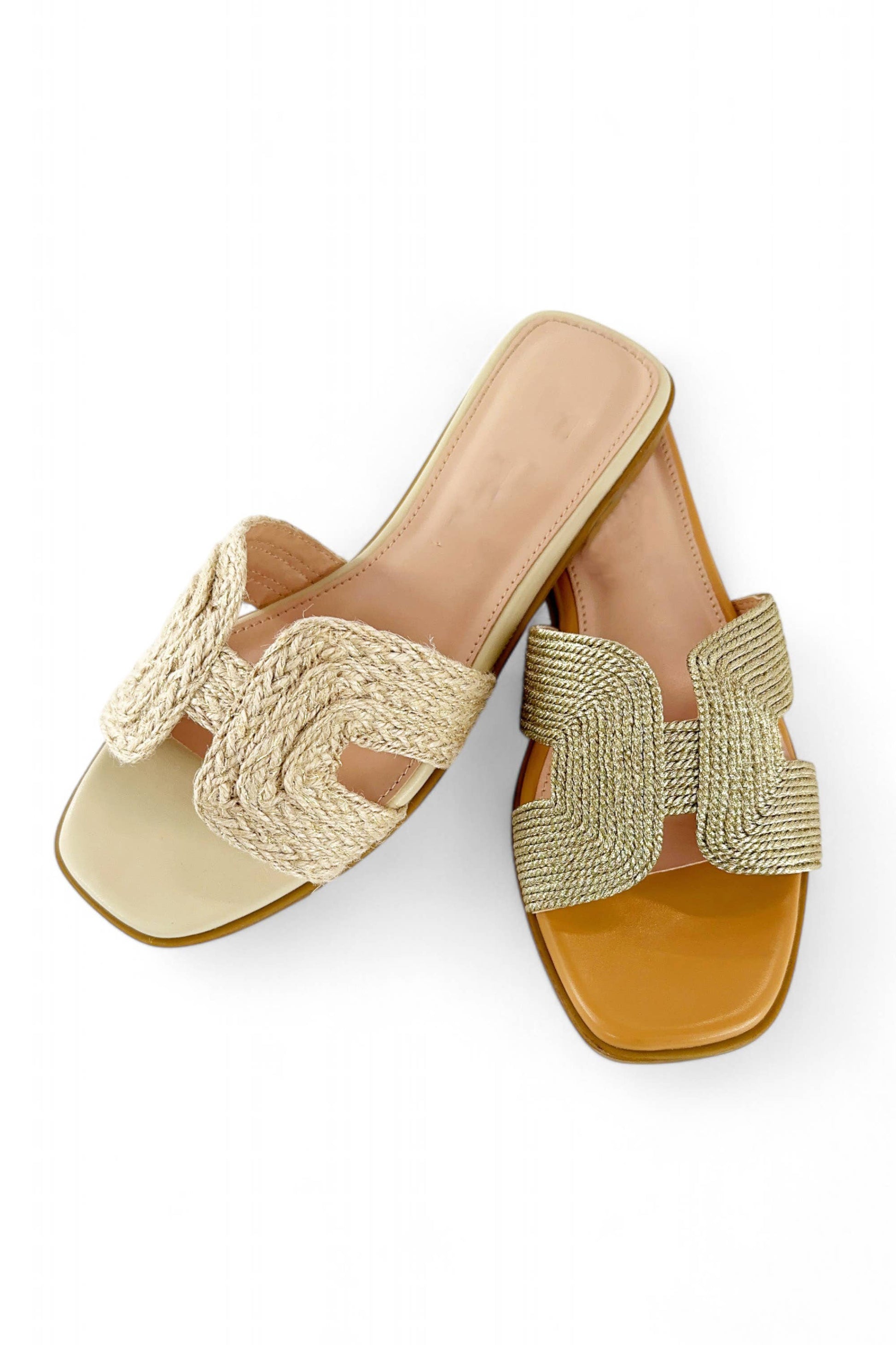 cali woven sandals in gold