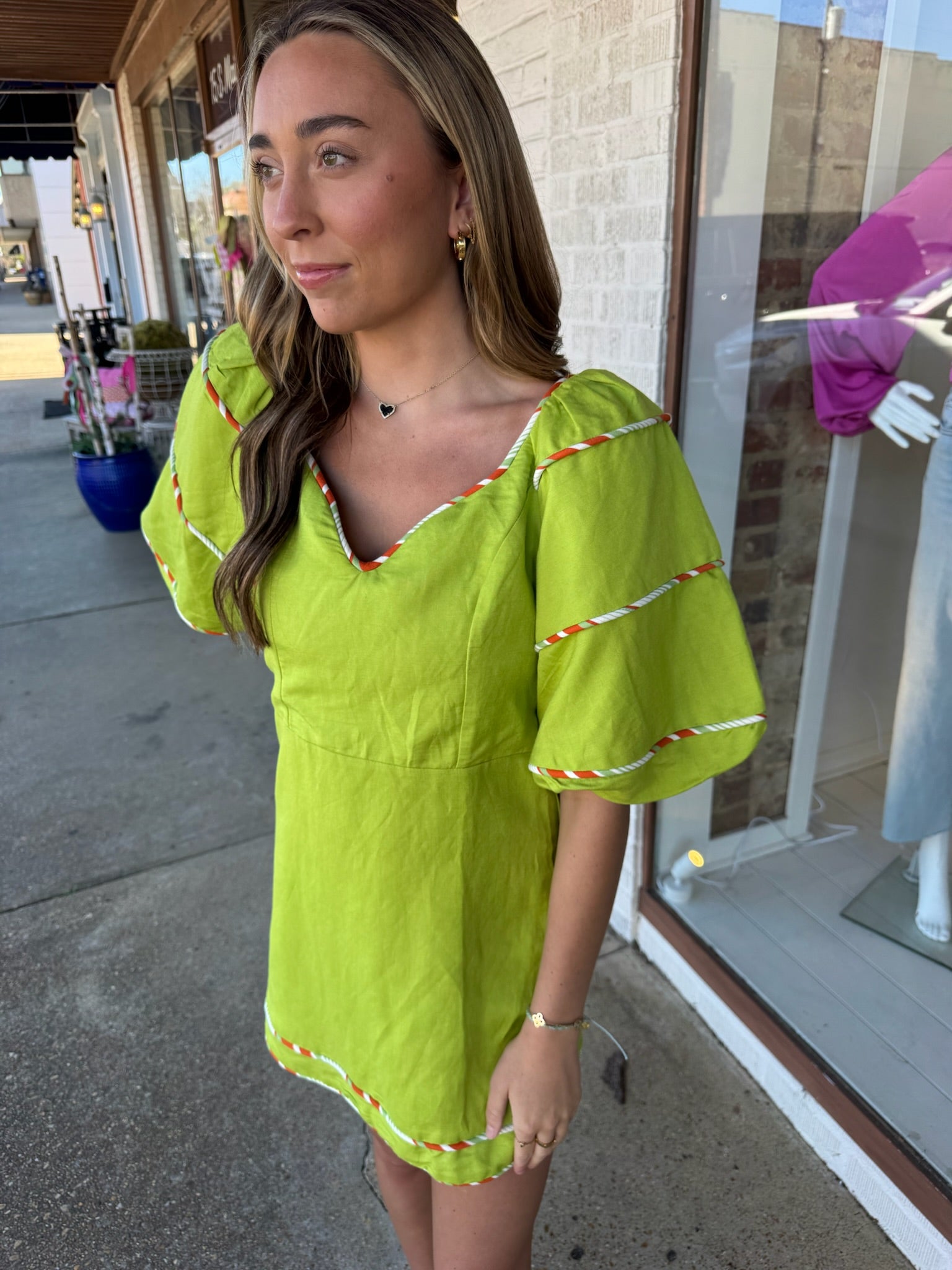 karlie multi trim sweetheart dress in citrine