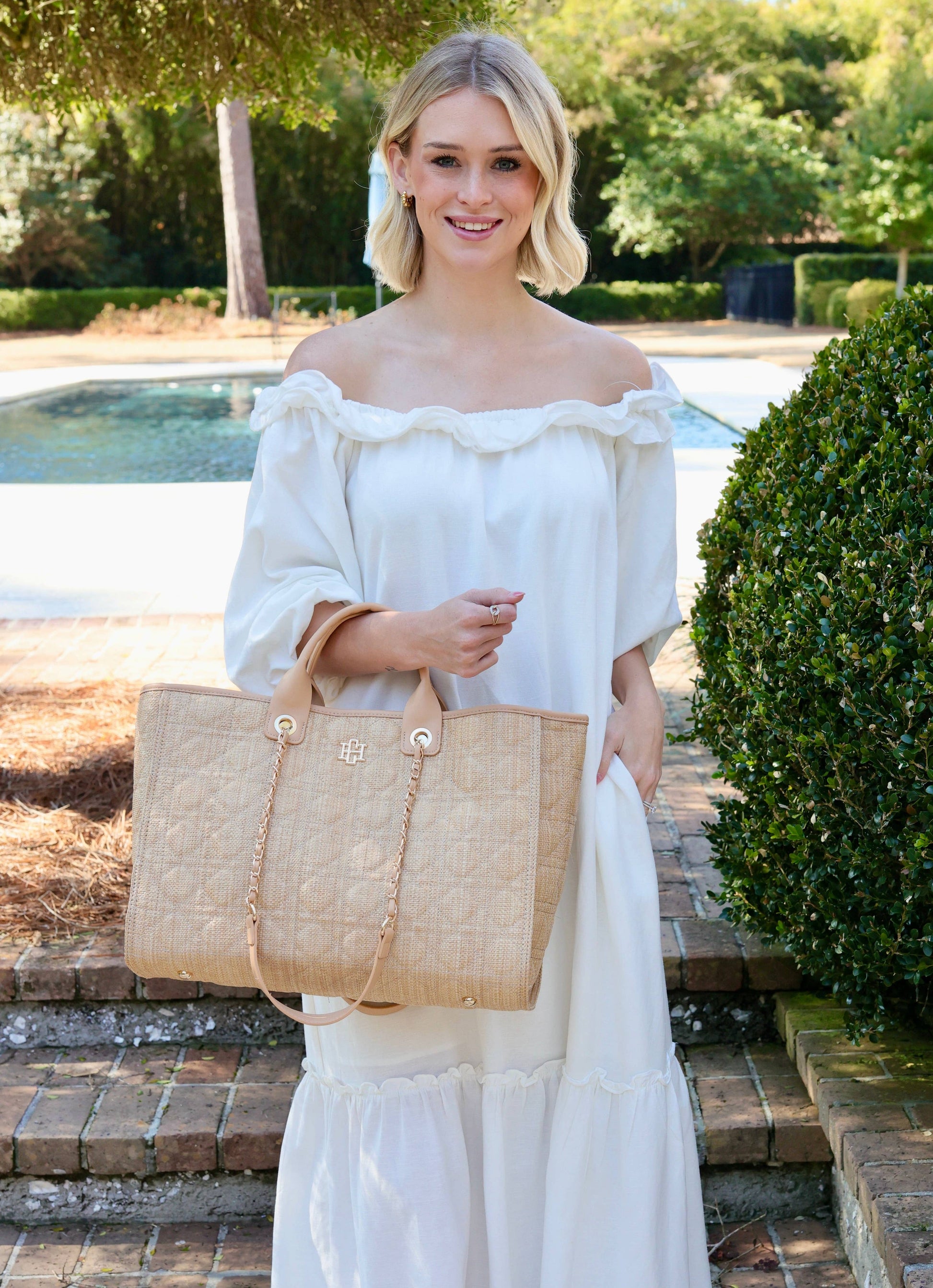 Caroline Hill Melissa Tote Bag in Natural Quilted
