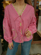 Load image into Gallery viewer, karlie vintage check ric rac heart tie top