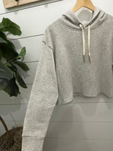 Load image into Gallery viewer, vintage havana metallic trim burnout cropped hoodie with star embroidery in heather grey