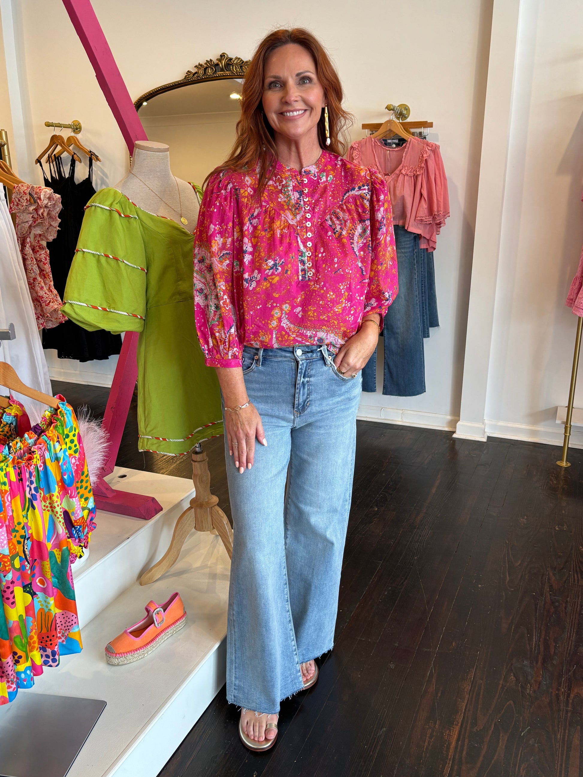 ivy jane explosion of color top in fuchsia