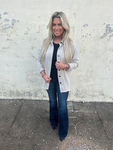 ally shirt jacket in taupe