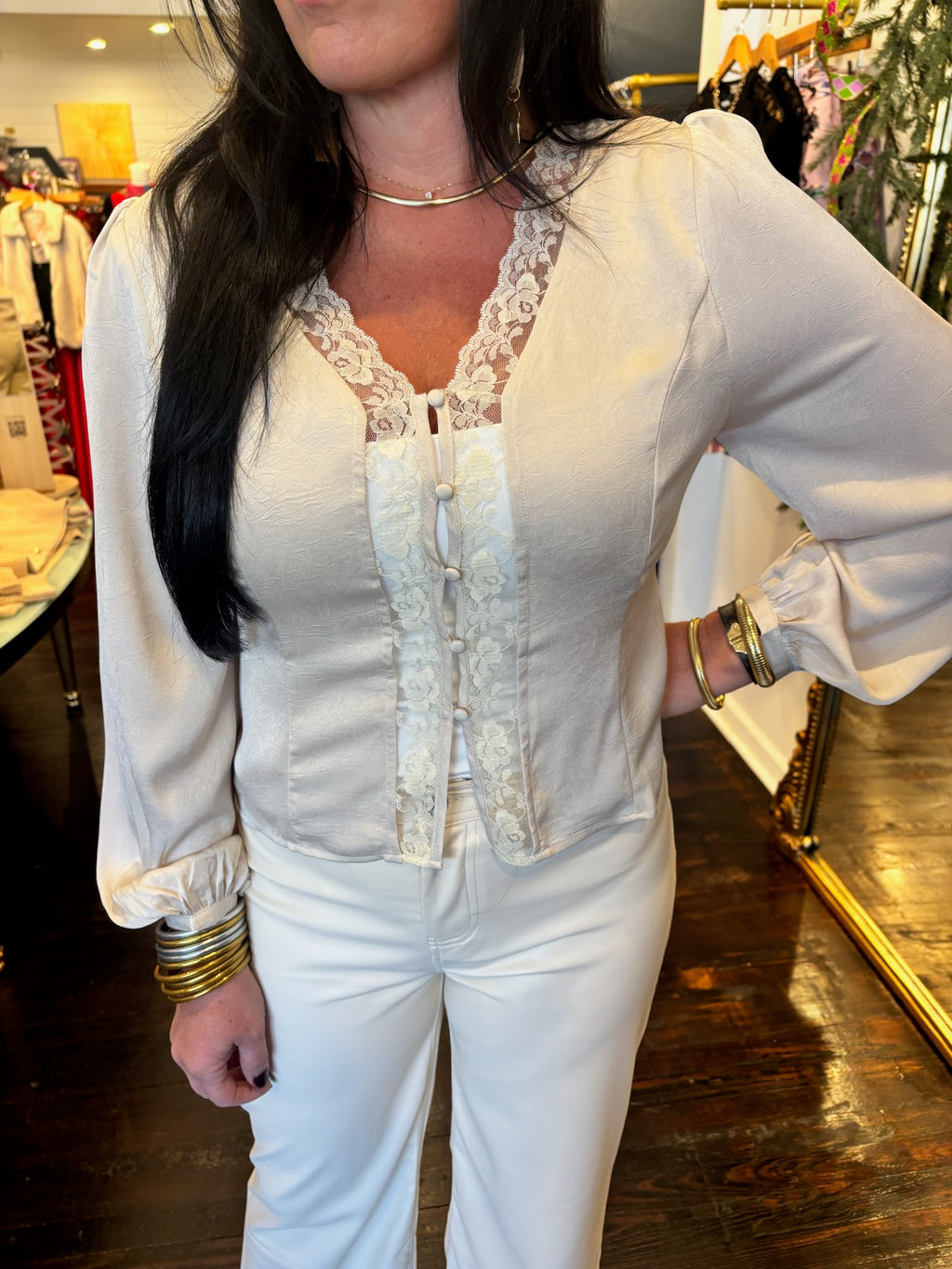 sage the label wander button front lace trim blouse