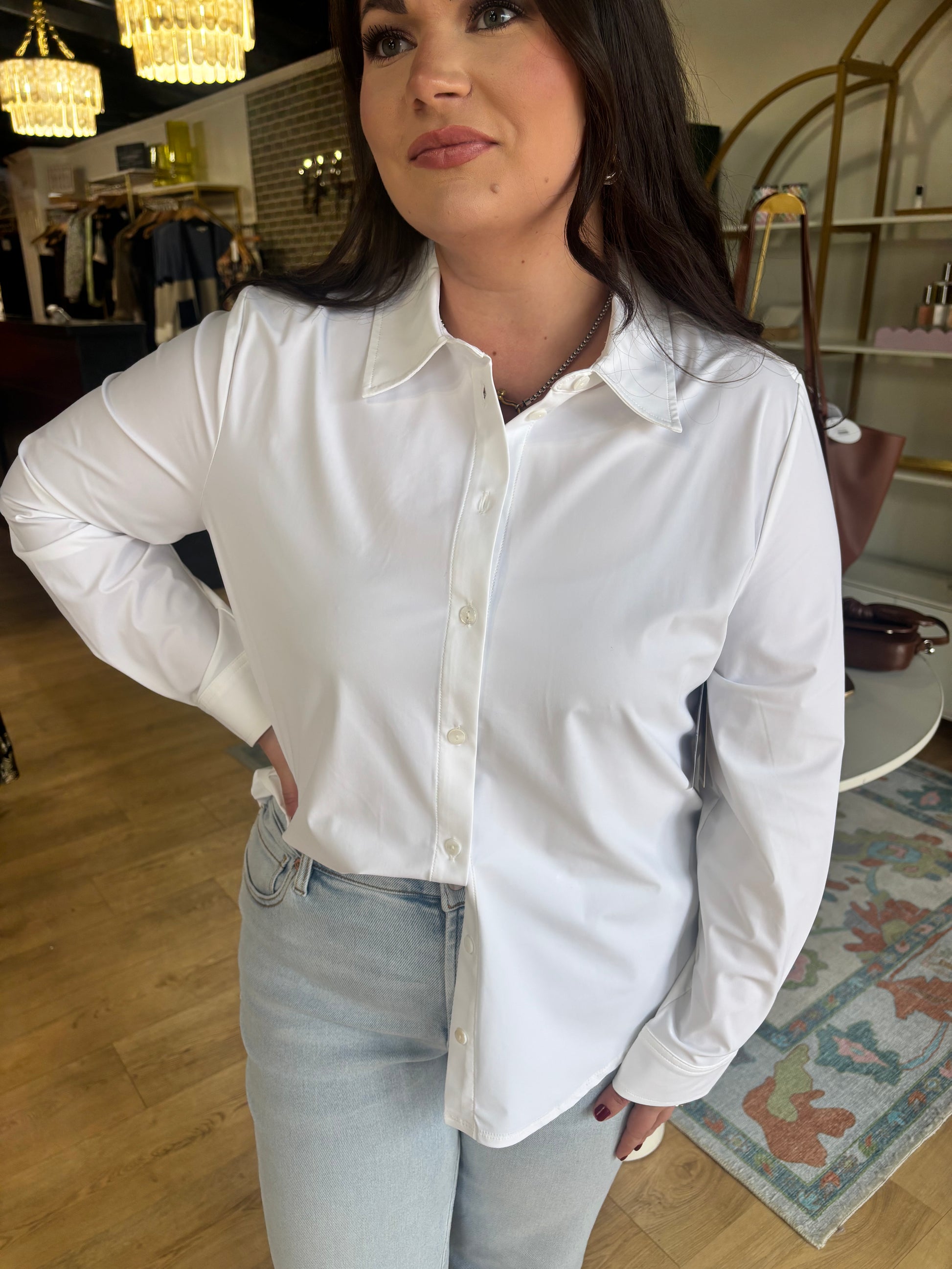 liverpool long sleeve button up in white