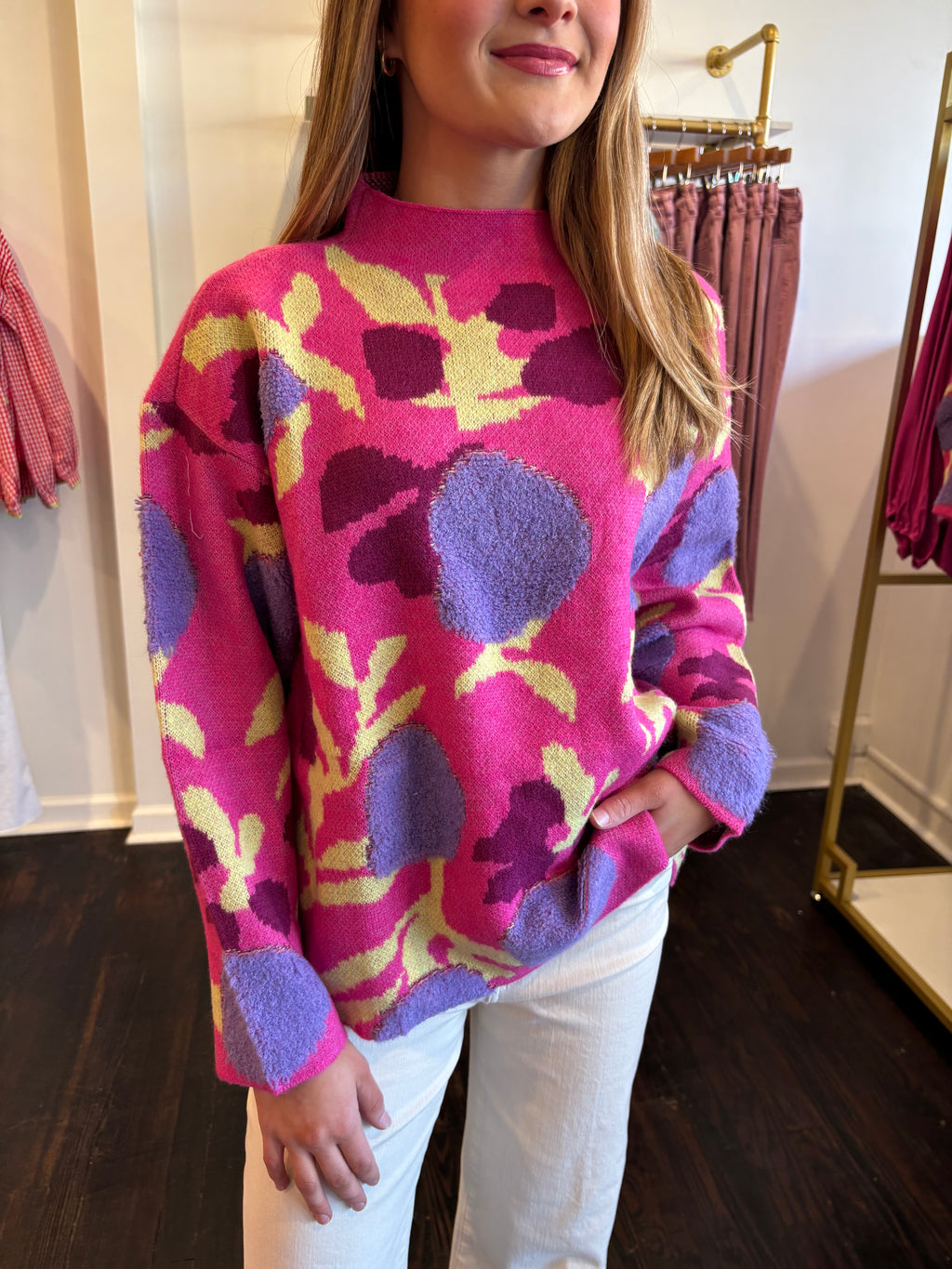 annie sweater in pink floral
