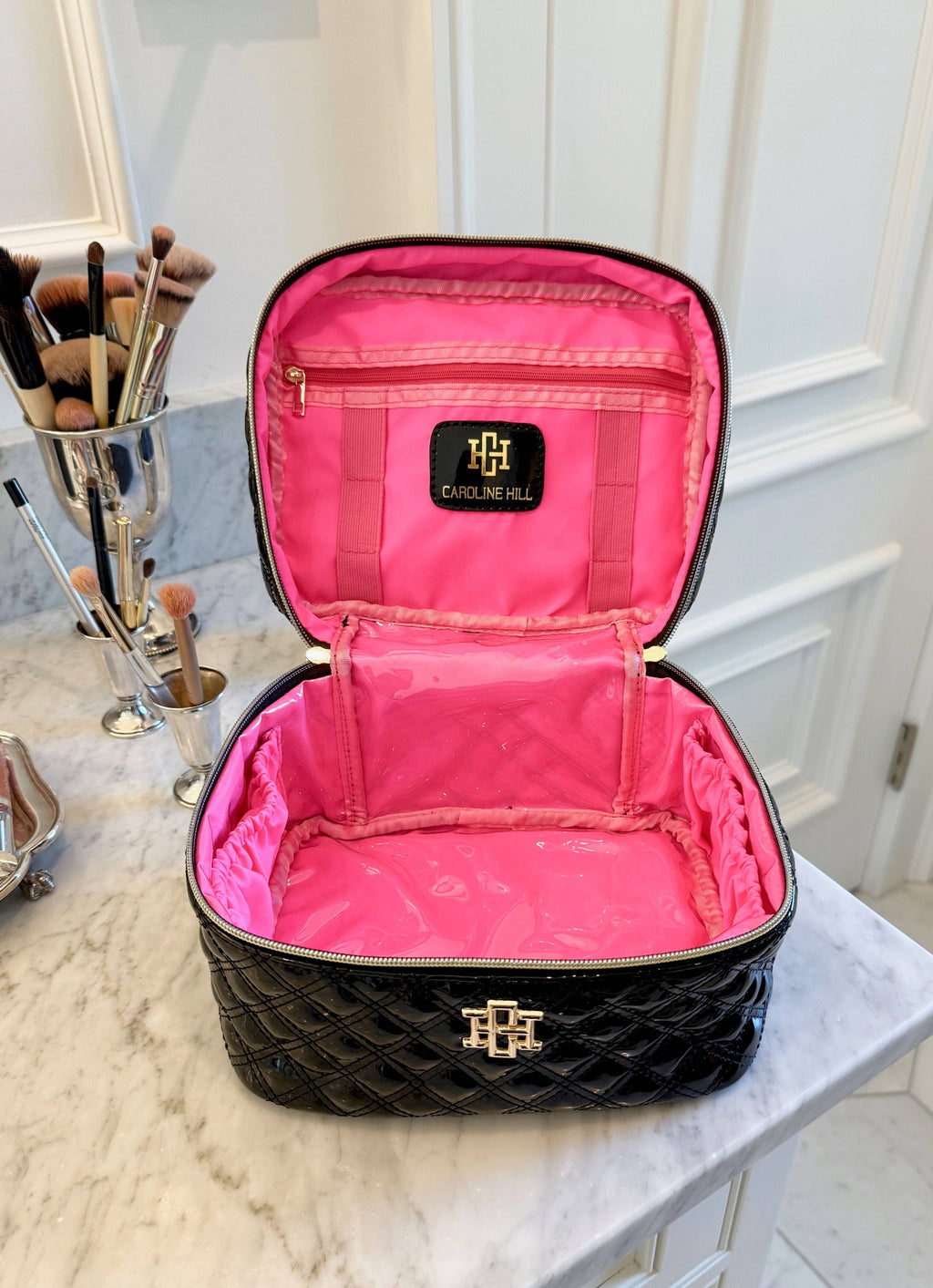 Caroline Hill Hampton Train Case in Black Patent