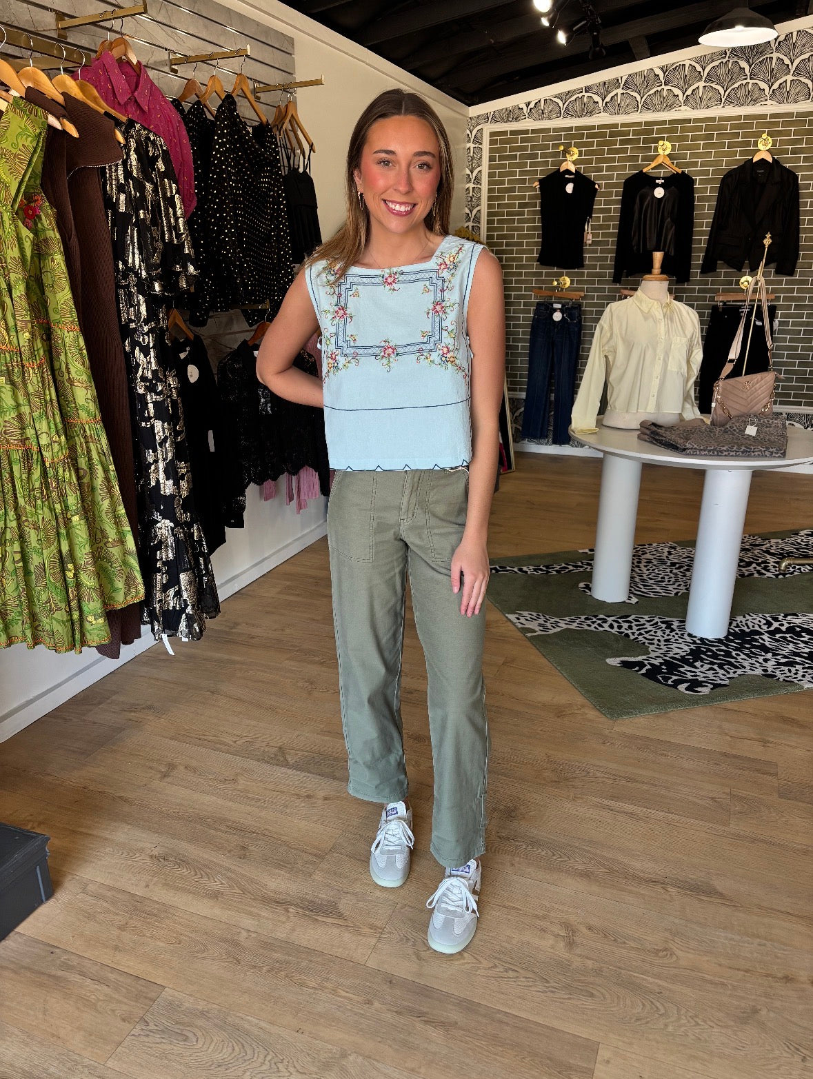 free people garden wall top in blue combo