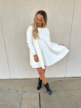 Load image into Gallery viewer, karlie solid long sleeve tier dress in ivory