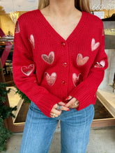 Load image into Gallery viewer, ivy jane heart felt cardigan in red