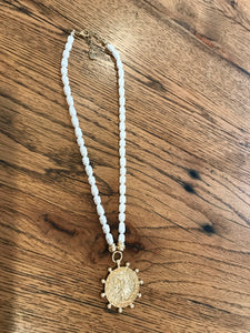 gold coin & baroque pearl necklace