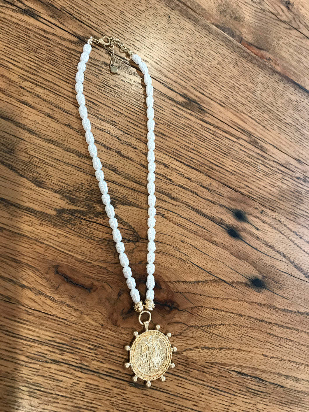 gold coin & baroque pearl necklace