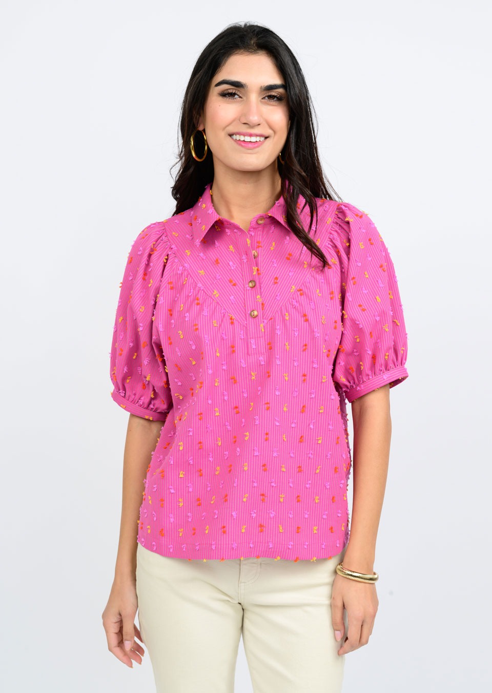 ivy jane clip dot stripe top in pink