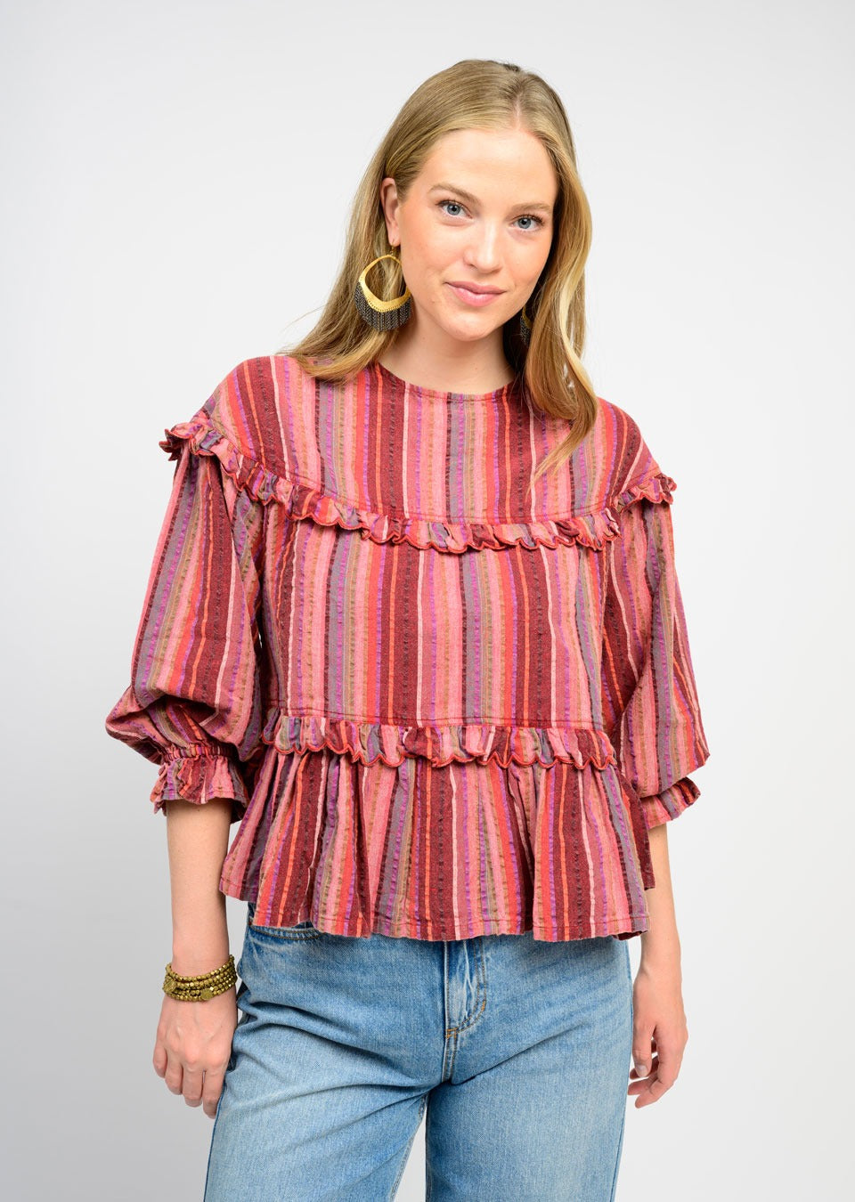 ivy ajen multi striped tier top in rust combo