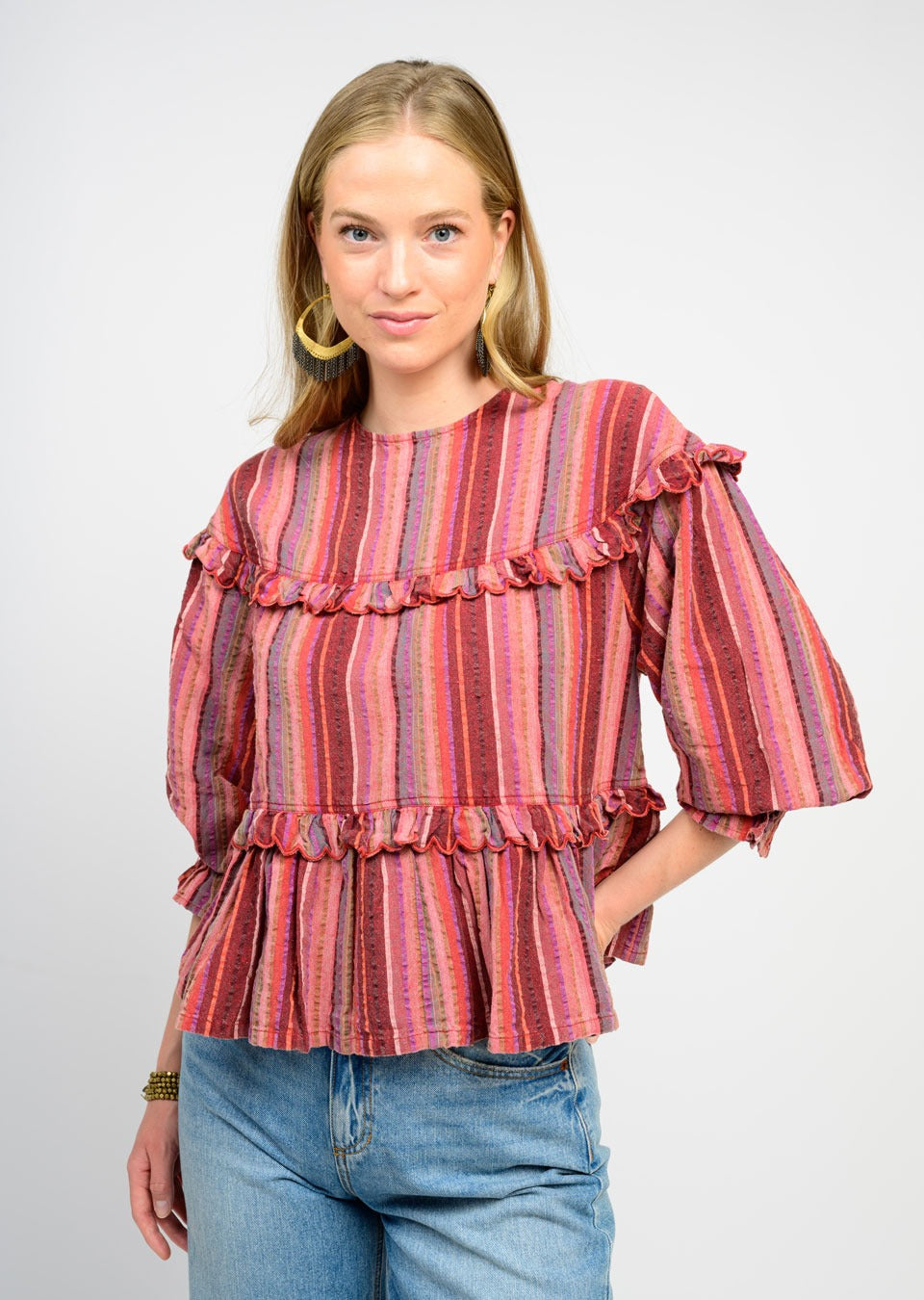 ivy ajen multi striped tier top in rust combo
