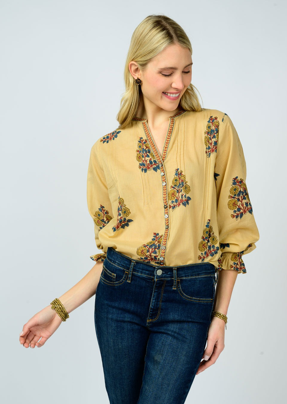 ivy jane banded front tucked top in camel