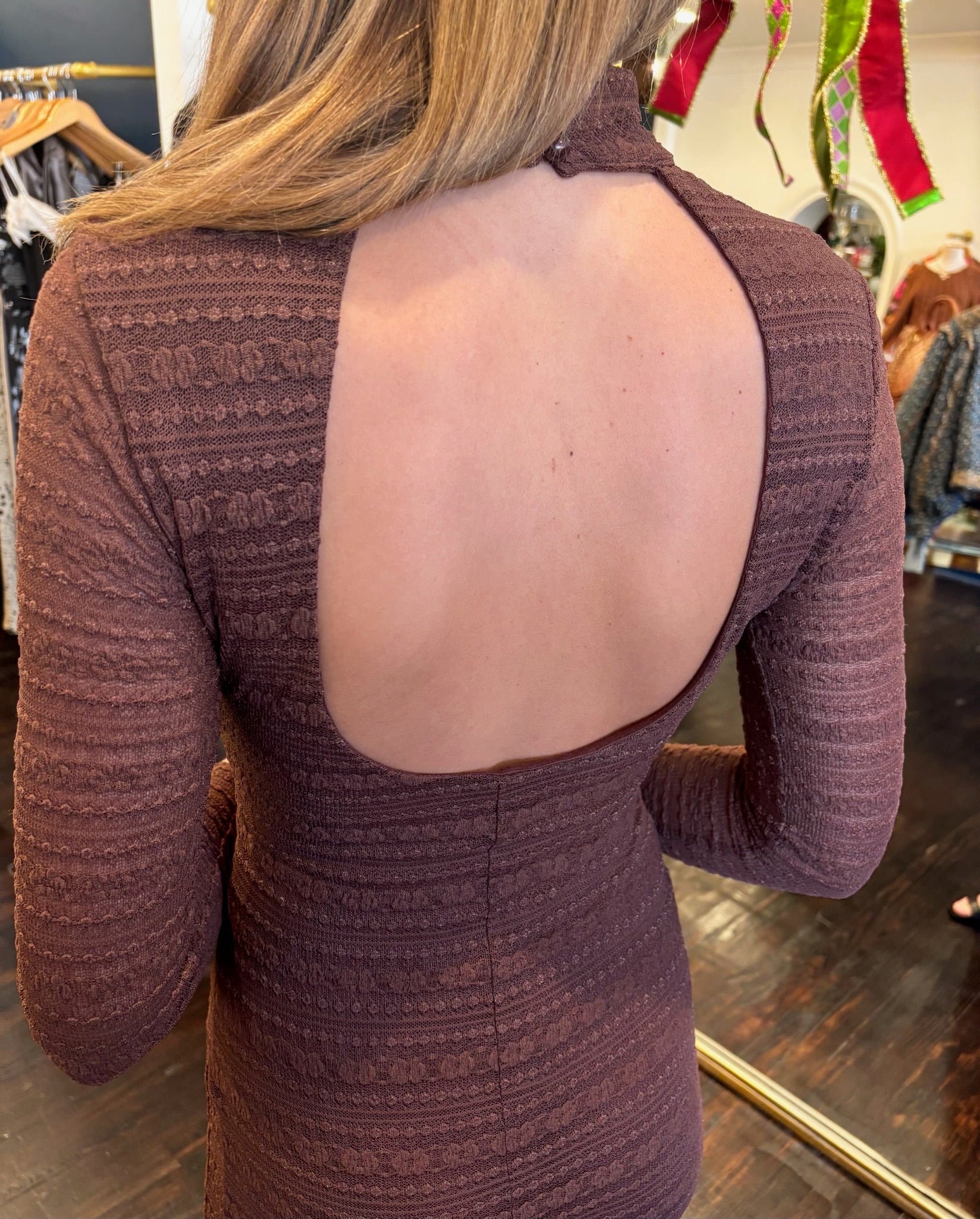 sage the label sundance stretch lace mock neck maxi dress