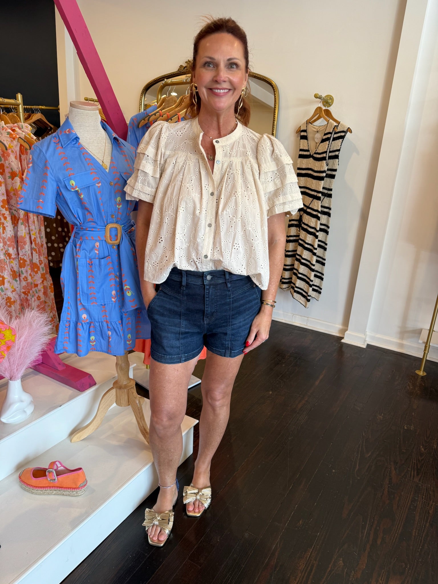 karlie eyelet puff sleeve top in nautral
