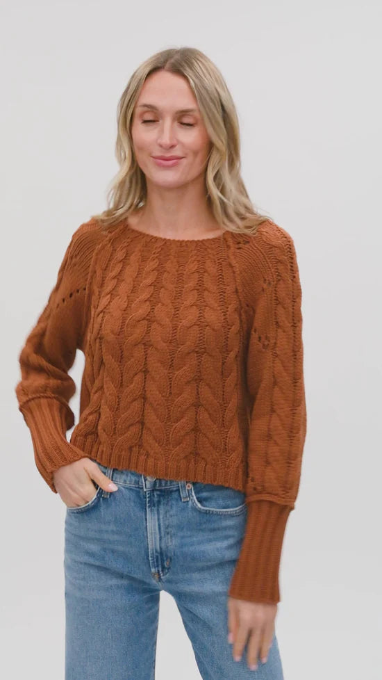six fifty alexa cable knit boat neck sweater in rust