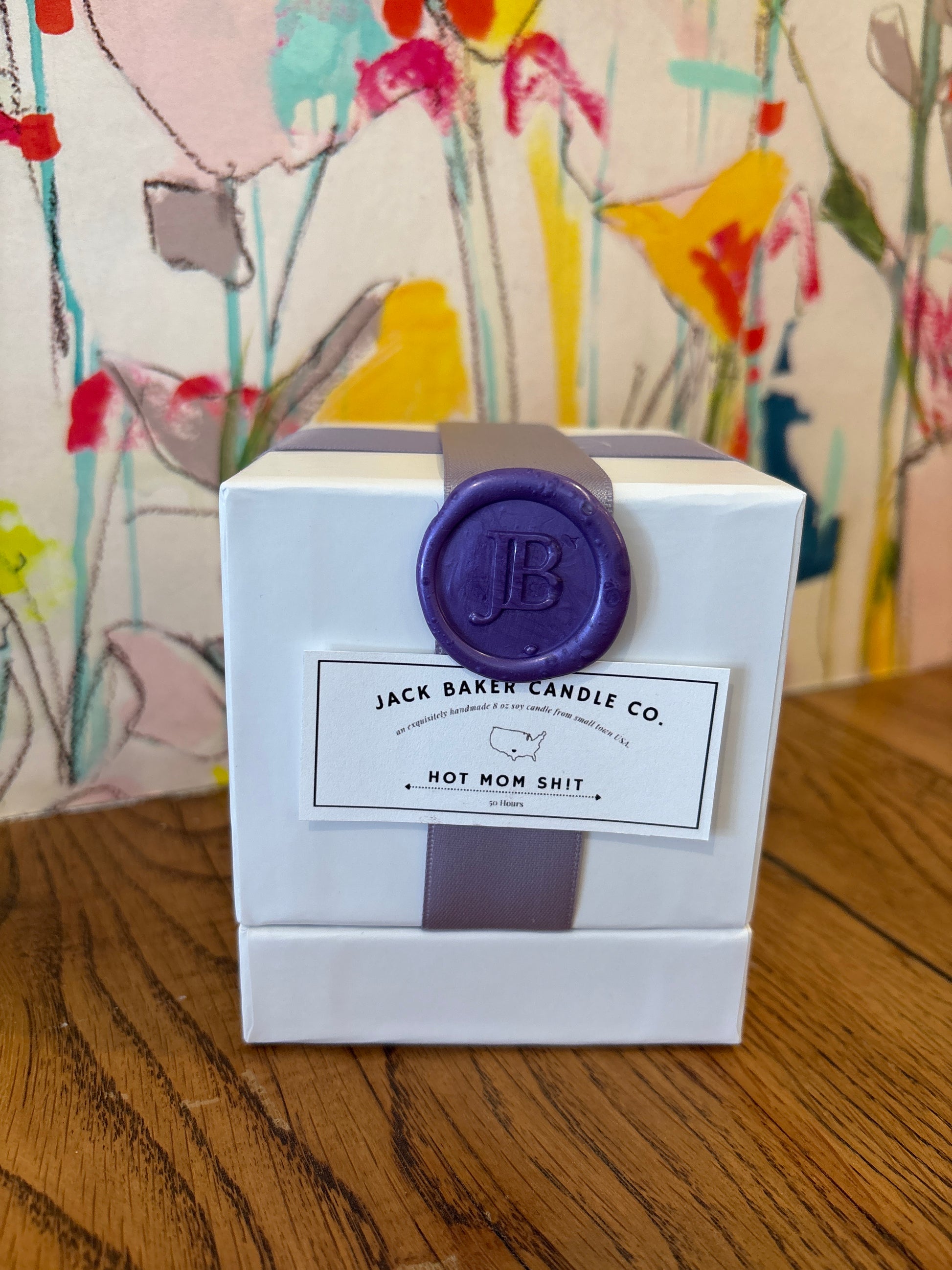 jack baker candle co white box candle in hot mom $h!t
