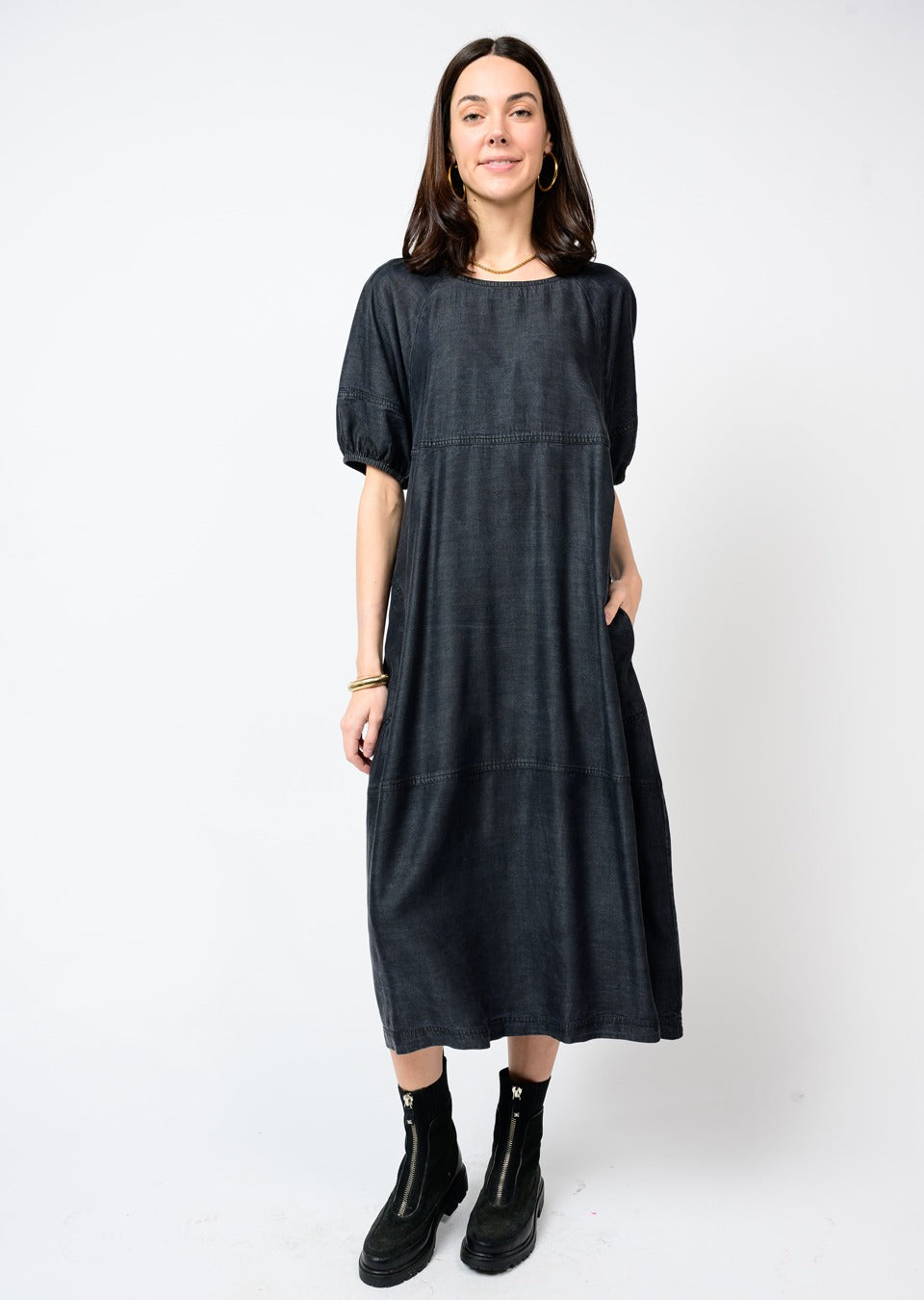 uncle frank denim tiered dress