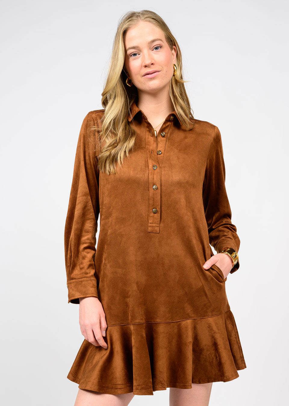 uncle frank suede swing dress in chestnut